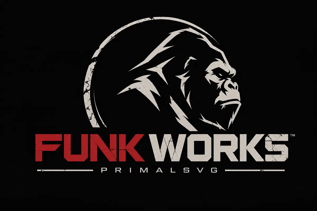 Funk Works logo: a snarling gorilla inside a distressed ring above the words Funk Works, PrimalSVG