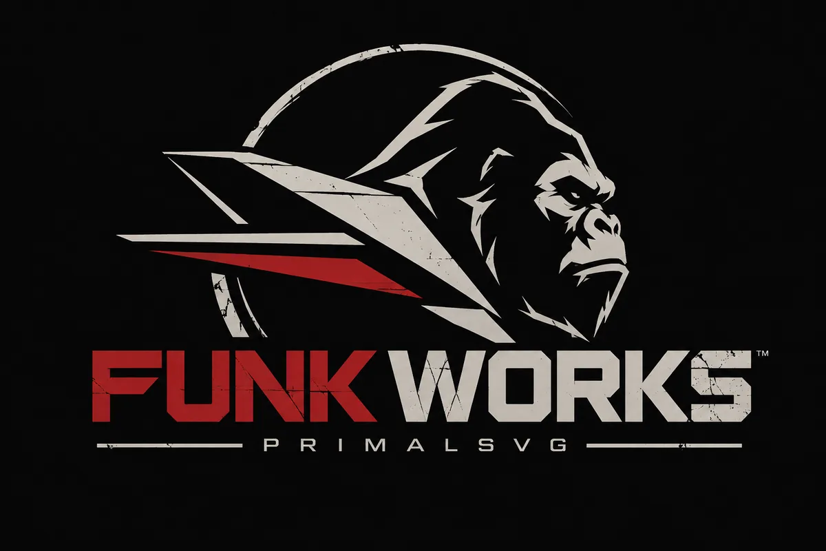 Funk Works logo: a snarling gorilla with swept jet wings above the words Funk Works, PrimalSVG